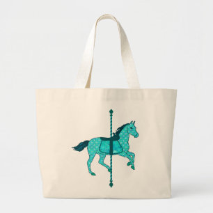 Bolsa Tote Grande Cavalo do carrossel - turquesa e Aqua
