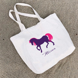 Bolsa Tote Grande Cavalo rosa roxo, roxo, personalizado, de legenda