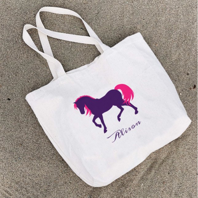Bolsa Tote Grande Cavalo rosa roxo, roxo, personalizado, de legenda (Criador carregado)