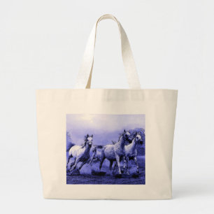 Bolsa Tote Grande Cavalos correndo e luz azul