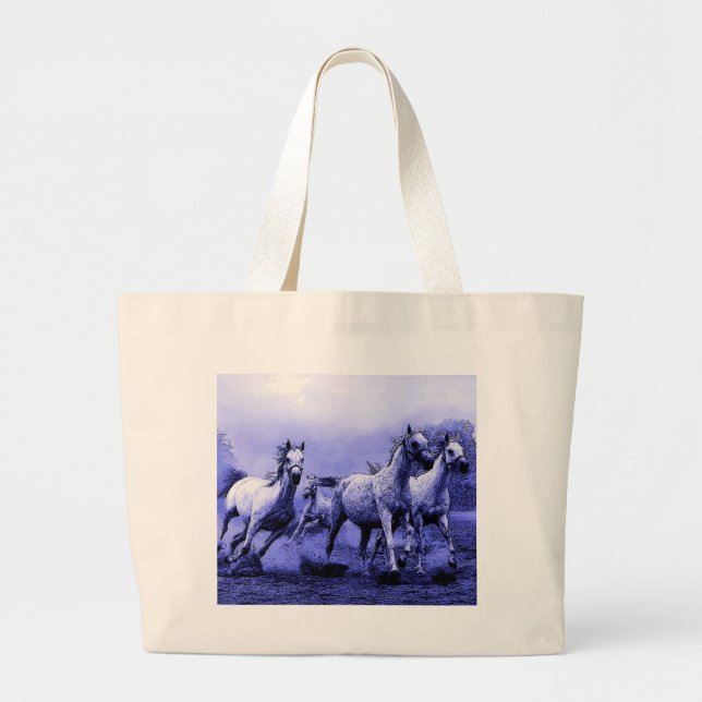 Bolsa Tote Grande Cavalos correndo e luz azul (Frente)