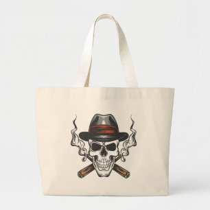 Bolsa Tote Grande Caveira de gângster com chapéu fedora