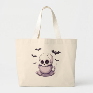 Bolsa Tote Grande Caveira Pastel Goth em Xícara de Chá