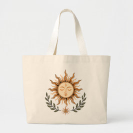 Bolsa Tote Grande Celestial Sun Face Botanical Mystical Art
