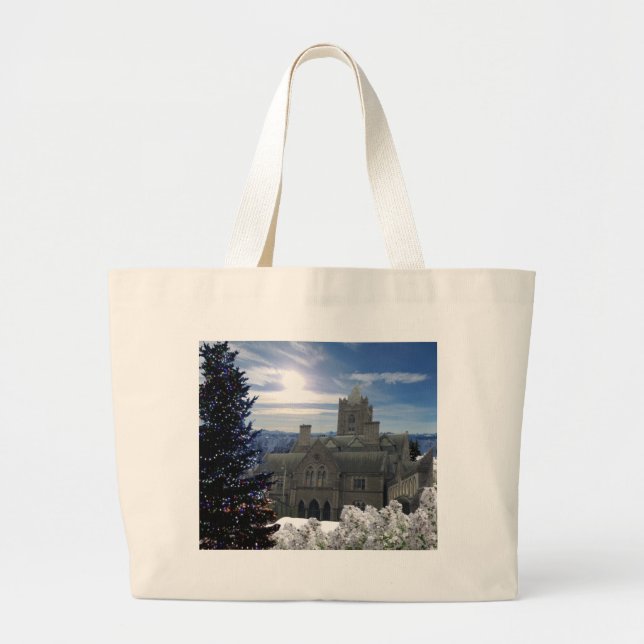 Bolsa Tote Grande Cena de Natal com Saco de Tote Catedral (Frente)