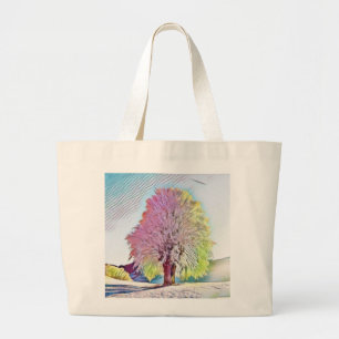 Bolsa Tote Grande Cenário de inverno com aquarela de árvore nevada