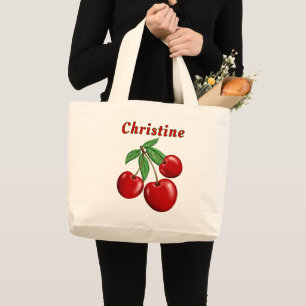 Bolsa Tote Grande Cerejas Vermelhas Personalizadas