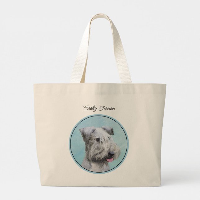 Bolsa Tote Grande Cesky Terrier Pintando Pintar Pet Art Original (Verso)