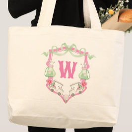 Bolsa Tote Grande Cesto do Monograma do Carrinho de Golfe Rosa e Ver