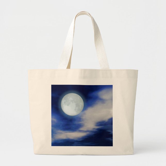 Bolsa Tote Grande Céu Noturno com Lua e Nuvens (Frente)