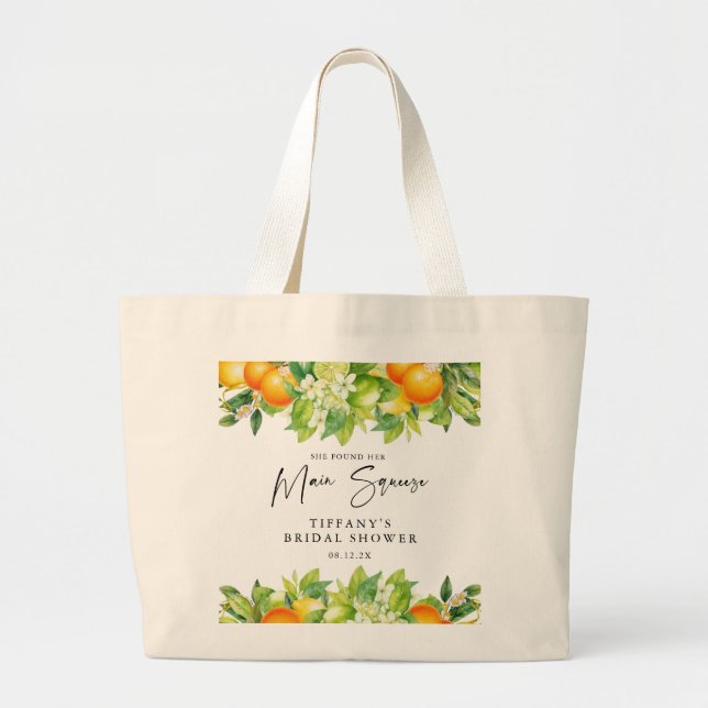 Bolsa Tote Grande Chá de Noiva de Laranja e Limão do Verão Moderno (Frente)