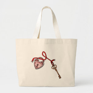 Bolsa Tote Grande Chave do meu coração ~ Vermelho