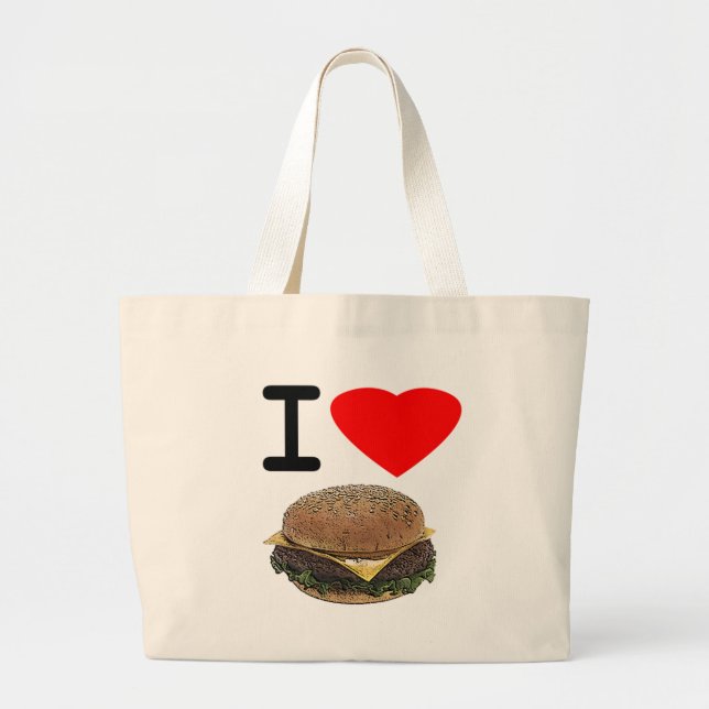Bolsa Tote Grande Cheeseburgers engraçados do amor de I (Frente)