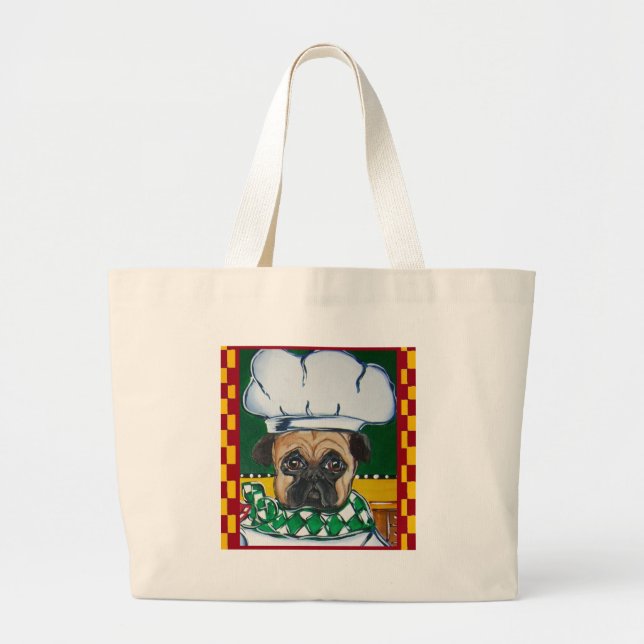 Bolsa Tote Grande Chef Irlandês Pug (Frente)