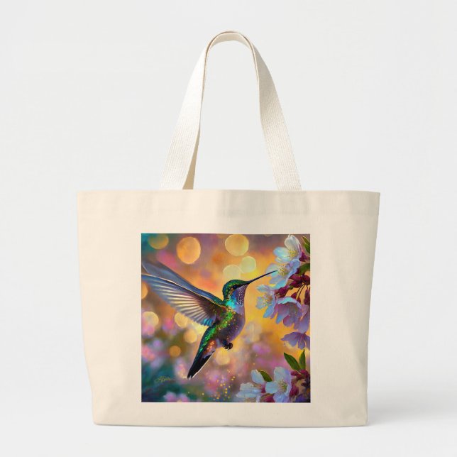 Bolsa Tote Grande Cherry Blossom Fantasy Hummingbird (Frente)