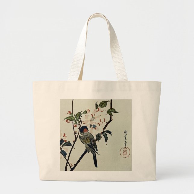 Bolsa Tote Grande Cherry Blossoms e Small Bird (Frente)