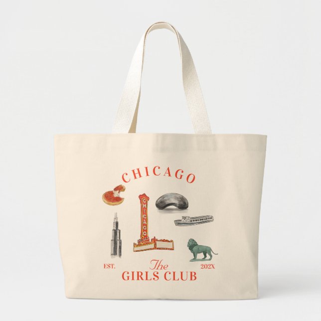 Bolsa Tote Grande Chicago Bachelorette Girls Club (Frente)