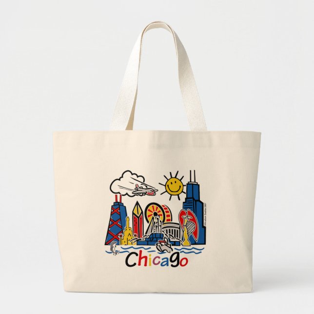 Bolsa Tote Grande Chicago Kids Skyline (Frente)