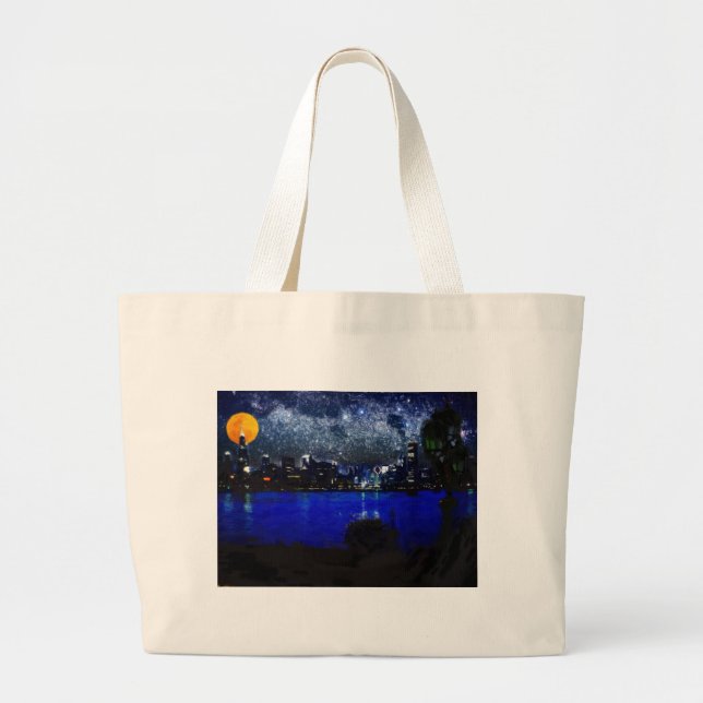 Bolsa Tote Grande Chicago no pastel da Lua cheia 2 (Frente)