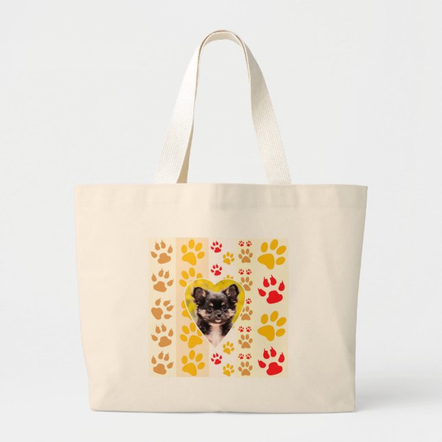 Bolsa Tote Grande Chihuahua Heart Paw Prints (Frente)