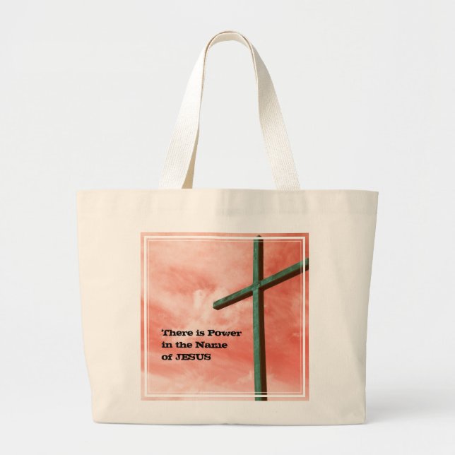 Bolsa Tote Grande Christian JESUS Power Name Cross Páscoa (Frente)