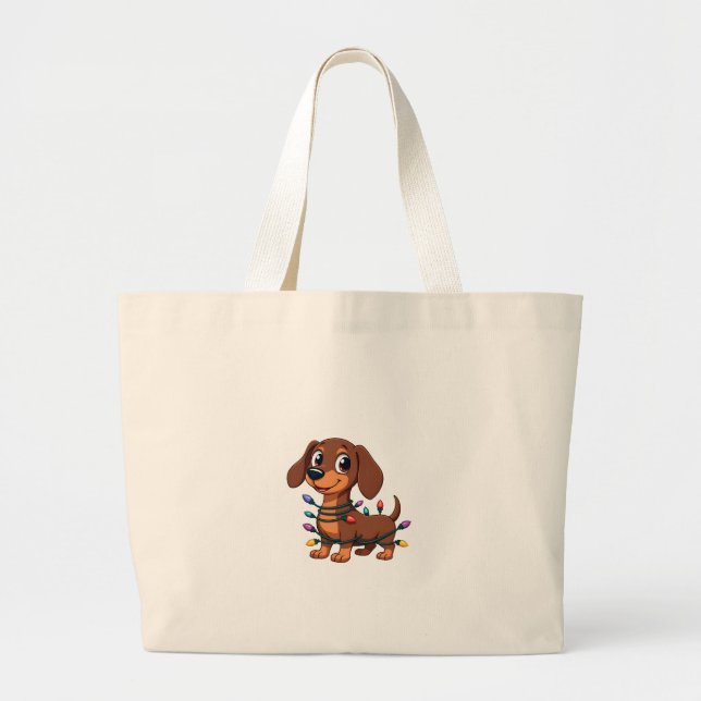 Bolsa Tote Grande Christmas Dachshund Lights (1) (Frente)