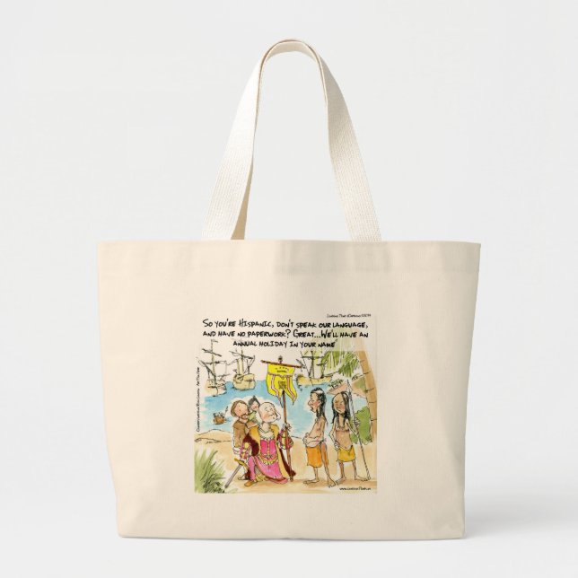 Bolsa Tote Grande Christopher Columbus Immigrates To America Funny (Frente)