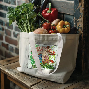Bolsa Tote Grande Chuva de Cogumelo da Família Coruja