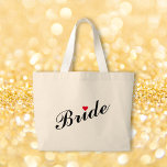 Bolsa Tote Grande Chuva de Noivas Festa de Despedida de Solteira Cas<br><div class="desc">Linda,  elegante tipografia preta em branco,  coração vermelho,  estiloso,  versátil,  moderno,  durável,  bolsa de mão de algodão 100% jumbo para a noiva para chuva de noivas,  festa de despedida de solteira,  casamento.</div>