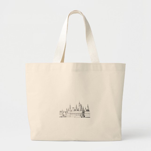 Bolsa Tote Grande cidade fabulosa. trabalho de arte. preto e branco (Frente)