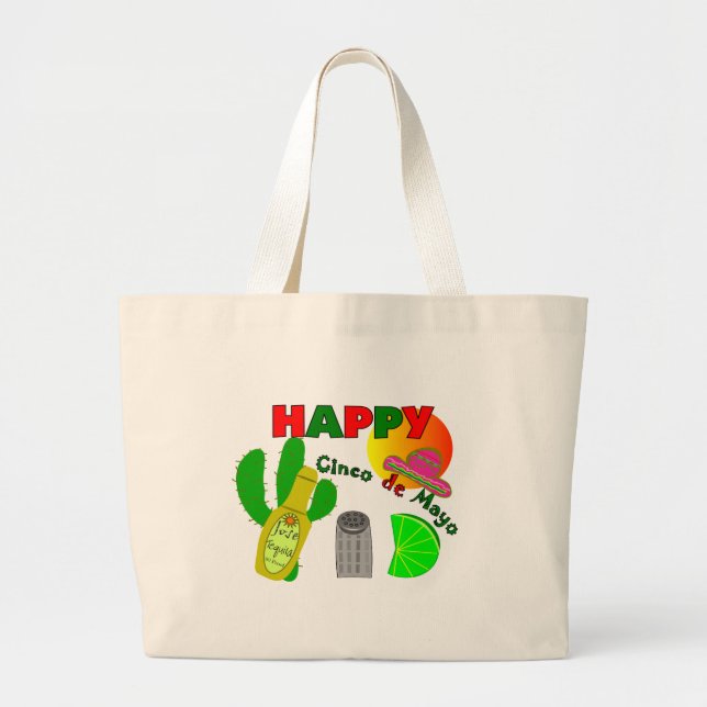 Bolsa Tote Grande "Cinco limão do de Mayo feliz", Tequila & design (Frente)