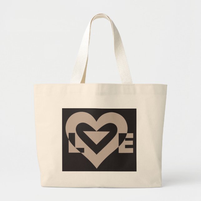 Bolsa Tote Grande Cinza de amor em preto (Frente)