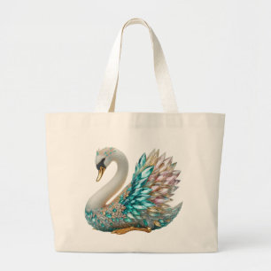 Bolsa Tote Grande Cisne de Diamante Brilhante Cristal Dourado