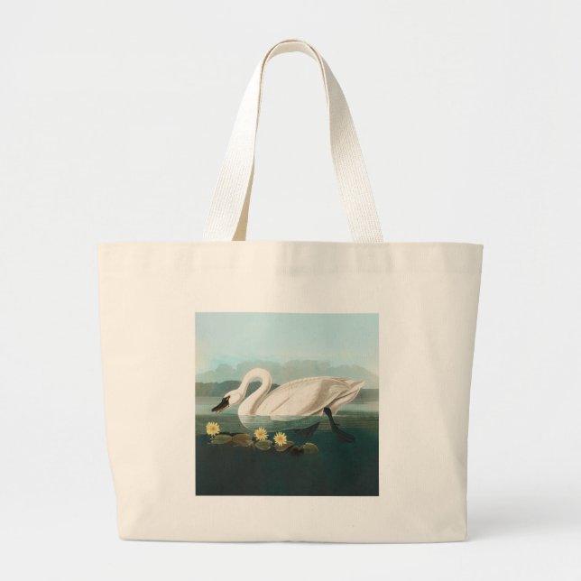 Bolsa Tote Grande cisnes brancas de pássaro de audubon do cisne (Frente)
