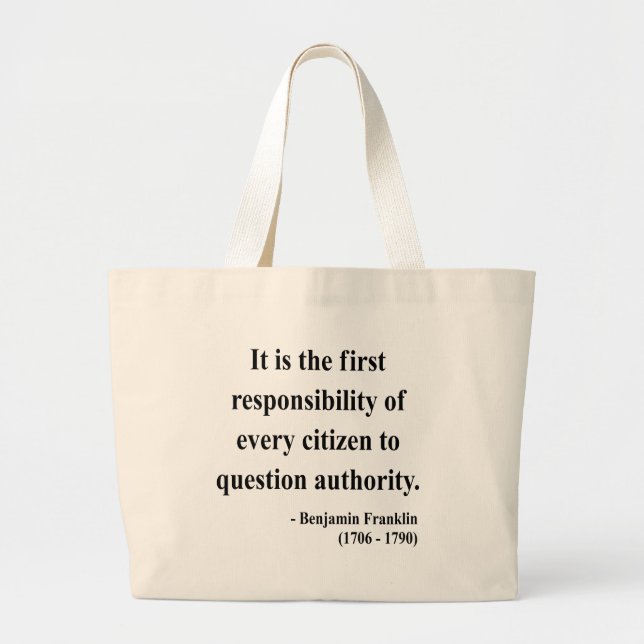 Bolsa Tote Grande Citações 3a de Ben Franklin (Frente)