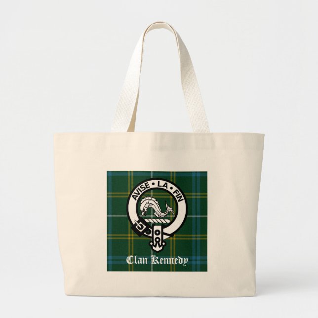Bolsa Tote Grande Clan Kennedy Crest Tartan (Frente)