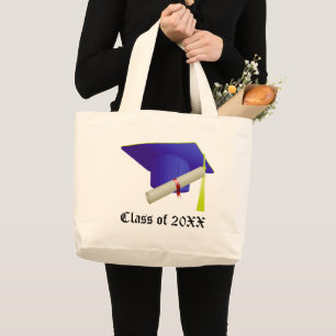 Bolsa Tote Grande Classe de Boné e Diploma Azul para Graduação 20XX