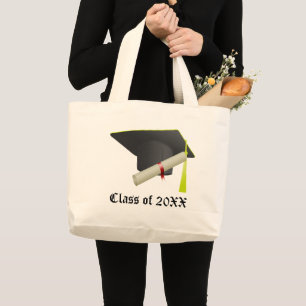 Bolsa Tote Grande Classe de Boné preto para graduação e diploma 20XX