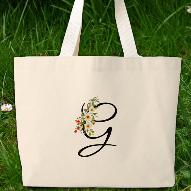 Bolsa Tote Grande Classic monogram G red white flower mother gift (Criador carregado)