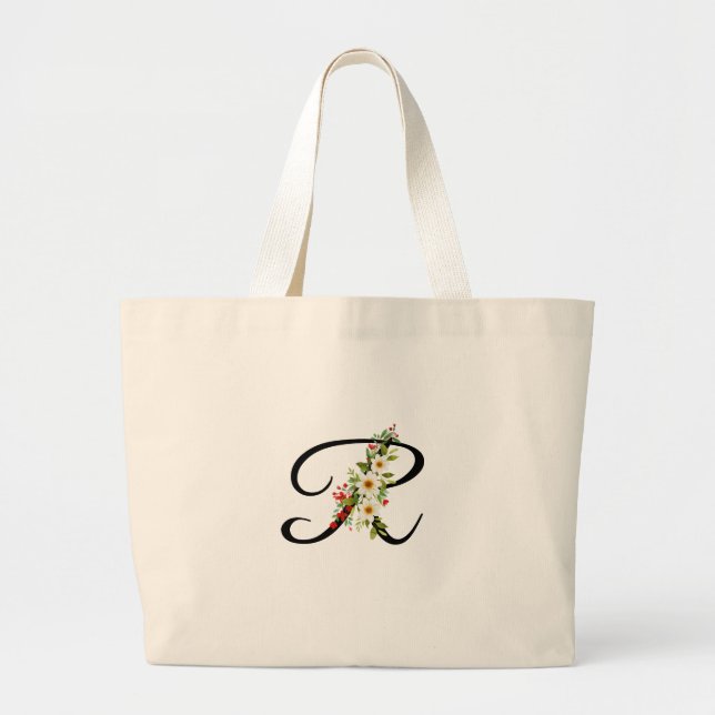 Bolsa Tote Grande Classic monogram R red white flower mother gift  (Frente)