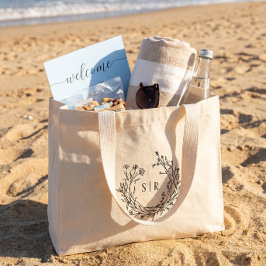 Bolsa Tote Grande Classy Floral Monogram Wedding Welcome Guest