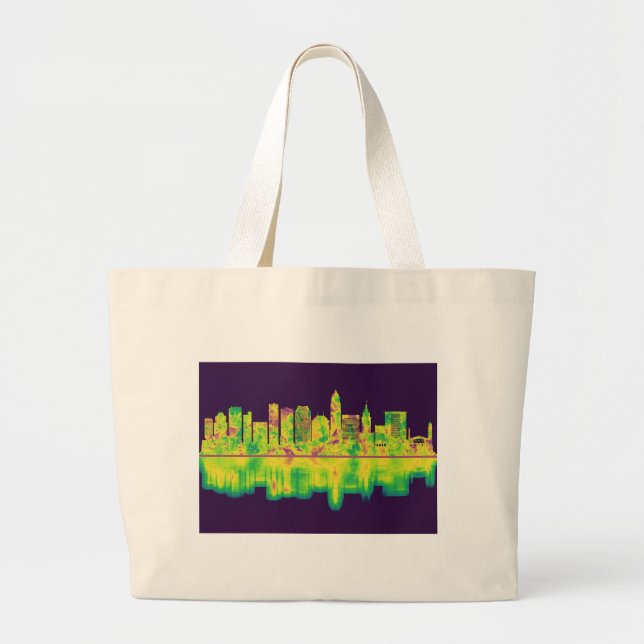 Bolsa Tote Grande Cleveland Ohio Skyline (Frente)
