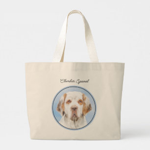 Bolsa Tote Grande Clumber Spaniel Pintura Cuja Arte Original Pet Dog