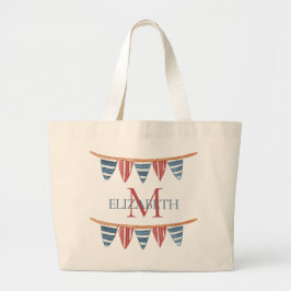 Bolsa Tote Grande Coastal Nautical Beach Flags Monogram