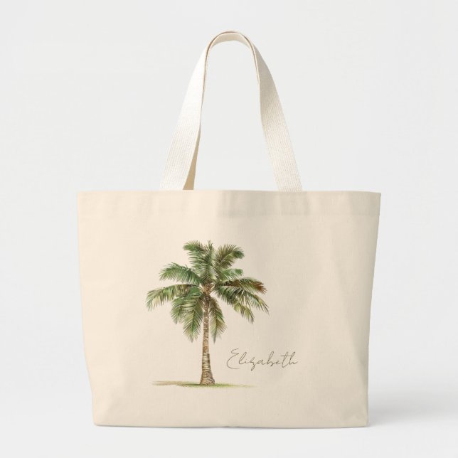 Bolsa Tote Grande Coastal Palm Tree Personalized (Frente)