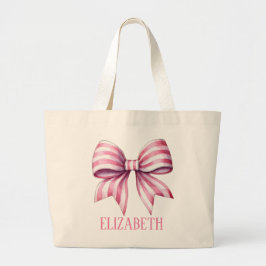 Bolsa Tote Grande Coastal Pink and White Watercolor Bow Personalized