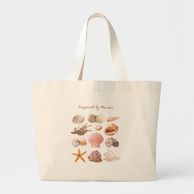 Bolsa Tote Grande Coastal Seashells Aesthetic (Frente)
