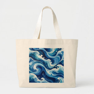 Bolsa Tote Grande Cobertura Costeira Abstrata de Ondas do Oceano Azu