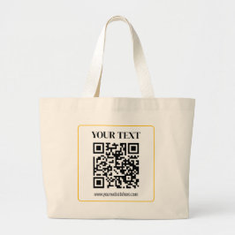 Bolsa Tote Grande Código QR e texto editáveis com borda de ouro amar