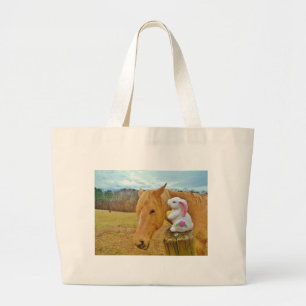 Bolsa Tote Grande Coelho branco e cavalo amarelo louro